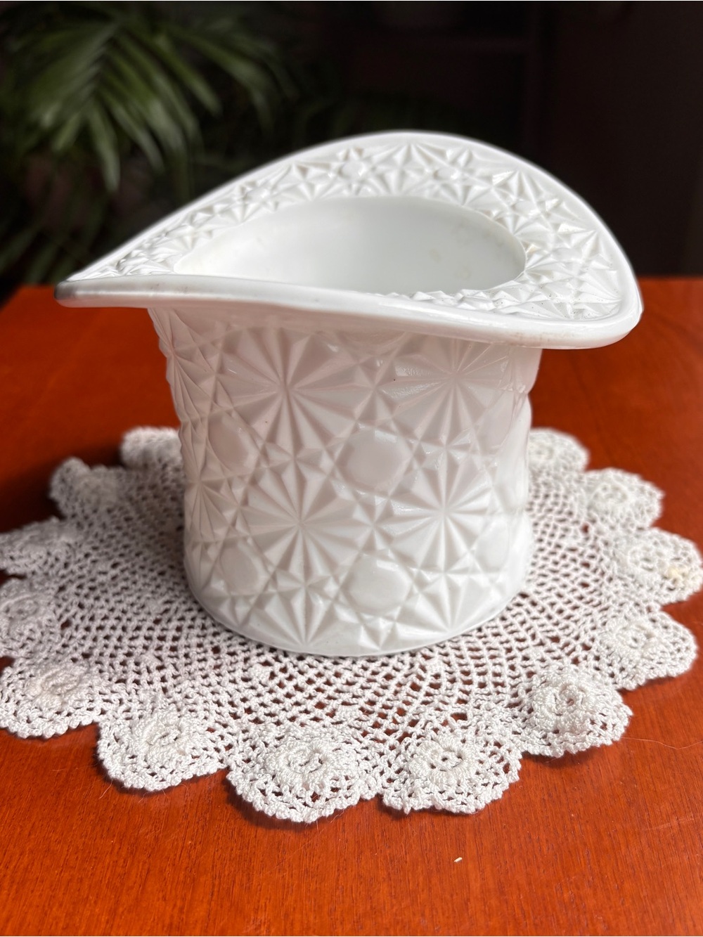 Fenton Milk Glass Top Hat Vase Daisy and Button Pattern Vintage